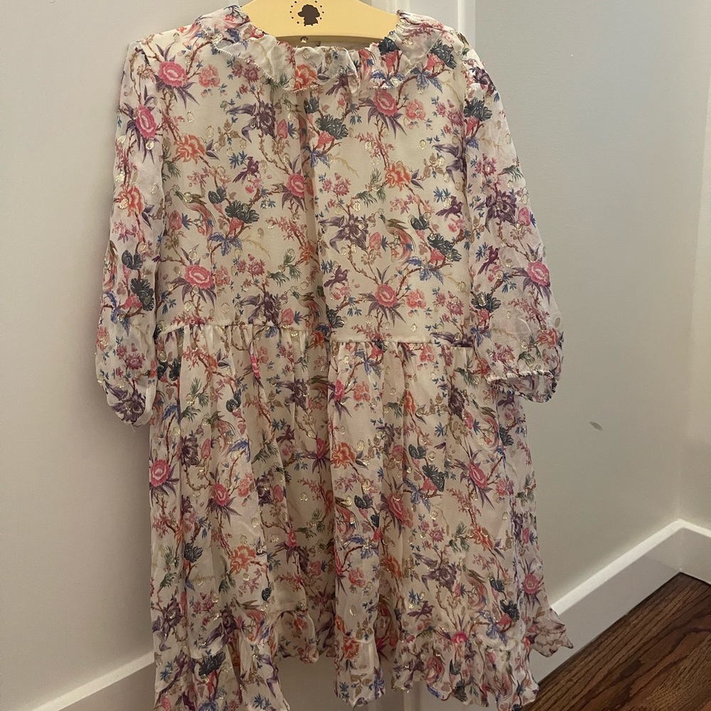 Bonpoint silk floral dress with gold touch.
